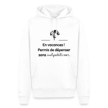En vacances, permis de dépenser | Idée cadeau - Sweat à capuche Premium bio Homme - blanc - Devant - Nico (187cm)