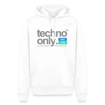 TECHNO ONLY - Männer Premium Bio Hoodie - Weiß - Vorne - Nico (187cm)