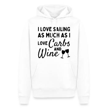 Ich liebe das Segeln genauso wie kohlenhydrate und Wein. - Männer Premium Bio Hoodie - Weiß - Vorne - Nico (187cm)