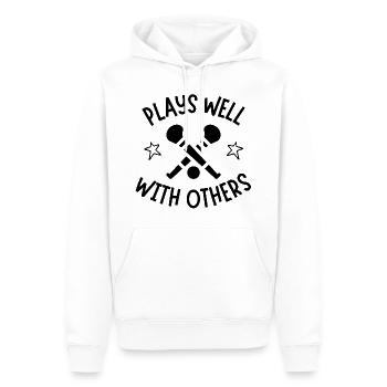 Hurling: Spielt gut mit anderen. - Männer Premium Bio Hoodie - Weiß - Vorne - Nico (187cm)