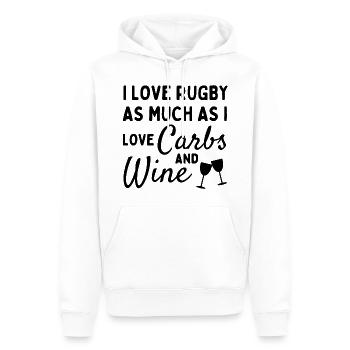 Ich liebe Rugby genauso wie Kohlenhydrate und Wein - Männer Premium Bio Hoodie - Weiß - Vorne - Nico (187cm)