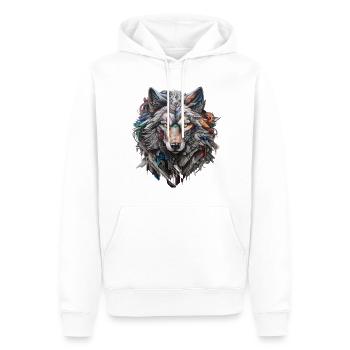 Grauer Wolf im Graffiti-Stil | Wolfsliebhaber - Männer Premium Bio Hoodie - Weiß - Vorne - Nico (187cm)