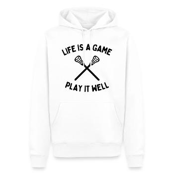 Lacrosse: Das Leben ist ein Spiel, das man gut spielt - Männer Premium Bio Hoodie - Weiß - Vorne - Nico (187cm)