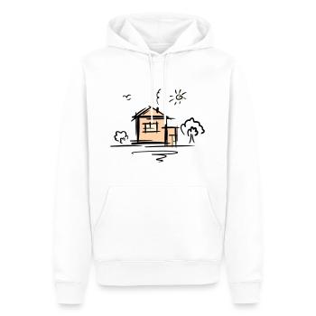 Haus mit Bäumen und Sonne. Zeichnung. Kritzelei. - Männer Premium Bio Hoodie - Weiß - Vorne - Nico (187cm)