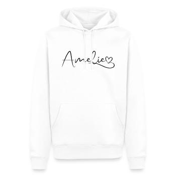 Amélie calligraphie nom prénom avec coeur - Sweat à capuche Premium bio Homme - blanc - Devant - Nico (187cm)