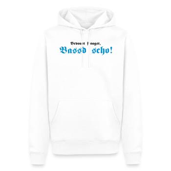 Bevoast froagst, Bassd scho!, 2fb - Männer Premium Bio Hoodie - Weiß - Vorne - Nico (187cm)