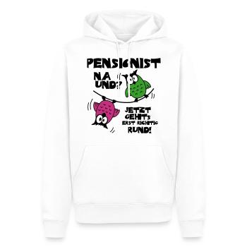 Eulen Pensionist - na und? - Männer Premium Bio Hoodie - Weiß - Vorne - Nico (187cm)