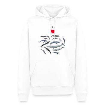 Les baleines aiment - J'adore les baleines - Baleines - Sweat à capuche Premium bio Homme - blanc - Devant - Nico (187cm)