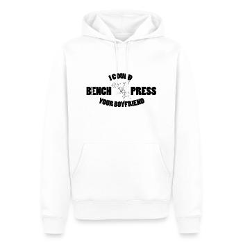 Bench Press - Men’s Premium Organic Hoodie - white - Front - Nico (187cm)