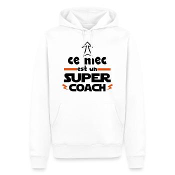ce mec est un super coach,citation,message - Sweat à capuche Premium bio Homme - blanc - Devant - Nico (187cm)