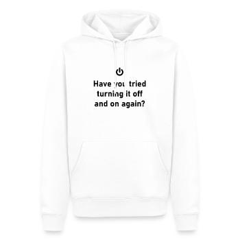 Avez-vous tried turning it off and on again ? - Sweat à capuche Premium bio Homme - blanc - Devant - Nico (187cm)