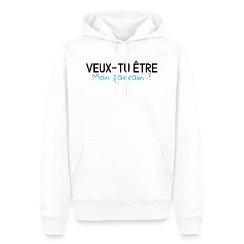 Tshirt Veux-tu être mon parrain ? Surprise parrain - Sweat à capuche Premium bio Homme - blanc - Devant - Nico (187cm)