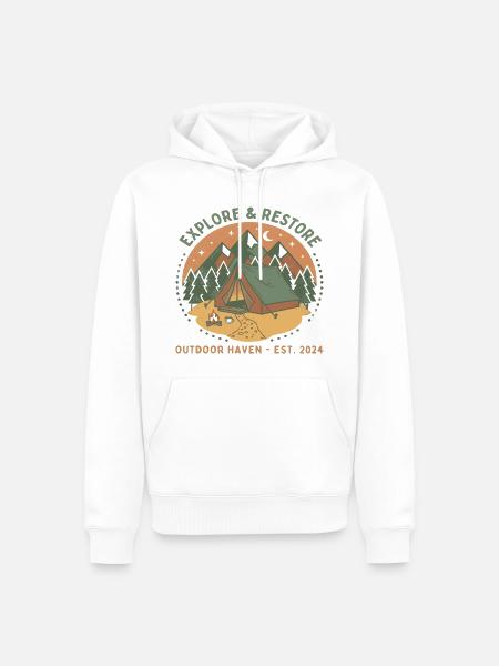 Entdecken & Ausruhen: Outdoor Zelt - Männer Premium Bio Hoodie - Weiß