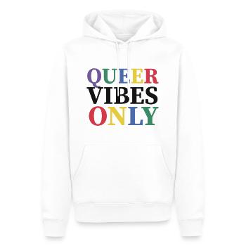 Queer Vibes Only - Men’s Premium Organic Hoodie - white - Front - Nico (187cm)