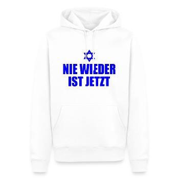 Nie wieder ist jetzt - Männer Premium Bio Hoodie - Weiß - Vorne - Nico (187cm)