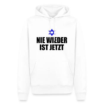 Nie wieder ist jetzt - Männer Premium Bio Hoodie - Weiß - Vorne - Nico (187cm)