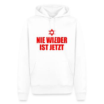 Plus jamais ça n’est maintenant - Sweat à capuche Premium bio Homme - blanc - Devant - Nico (187cm)