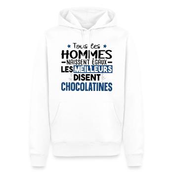 Chocolatine Pain Chocolat Humour Boulangerie - Sweat à capuche Premium bio Homme - blanc - Devant - Nico (187cm)