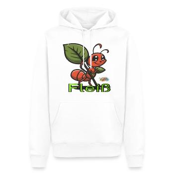 Werte mit Tieren: FLeiß - Männer Premium Bio Hoodie - Weiß - Vorne - Nico (187cm)