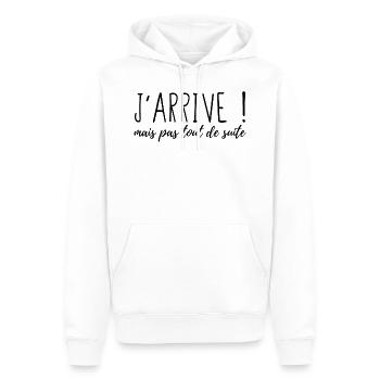 J'arrive mais pas tout de suite - Sweat à capuche Premium bio Homme - blanc - Devant - Nico (187cm)