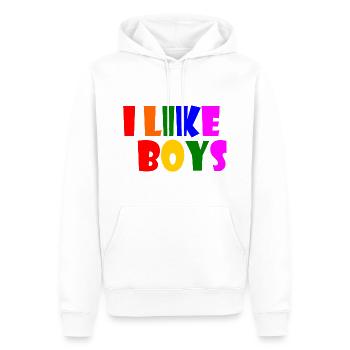 I like boys - Sweat à capuche Premium bio Homme - blanc - Devant - Nico (187cm)