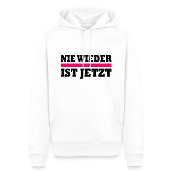 Nie wieder ist jetzt - Männer Premium Bio Hoodie - Weiß - Vorne - Nico (187cm)