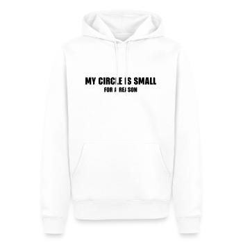 THE FASHION TEE - MY CIRCLE IS SMALL FOR A REASON - Men’s Premium Organic Hoodie - white - Front - Nico (187cm)