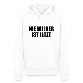 Nie wieder ist jetzt - Männer Premium Bio Hoodie - Weiß - Vorne - Nico (187cm)