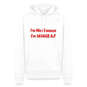 I'm Nice Because I'm Savage Af - Sweat à capuche Premium bio Homme - blanc - Devant - Nico (187cm)