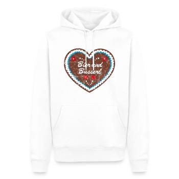 Lebkuchenherz "Bier und Busserl" grunge look - Männer Premium Bio Hoodie - Weiß - Vorne - Nico (187cm)