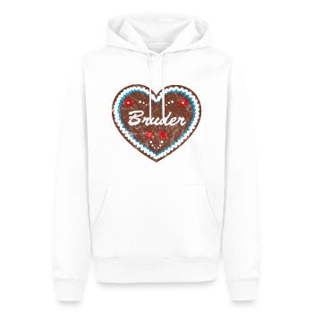 Lebkuchenherz "Bruder" JGA - Männer Premium Bio Hoodie - Weiß - Vorne - Nico (187cm)