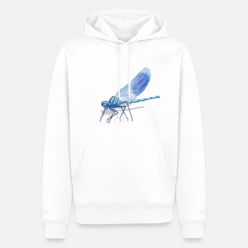 Imprimé de la Braise de Libellule Bleue - Sweat à capuche Premium bio Homme - blanc