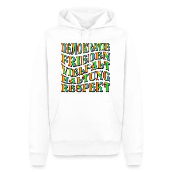 DEMOKRATIE HALTUNG - Männer Premium Bio Hoodie - Weiß - Vorne - Nico (187cm)