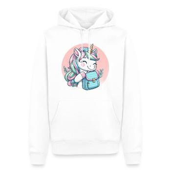 Einhorn Pastell Unicorn mit Schulranzen - Männer Premium Bio Hoodie - Weiß - Vorne - Nico (187cm)