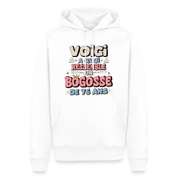 Design Humor Anniversaire 76 Ans - Sweat à capuche Premium bio Homme - blanc - Devant - Nico (187cm)