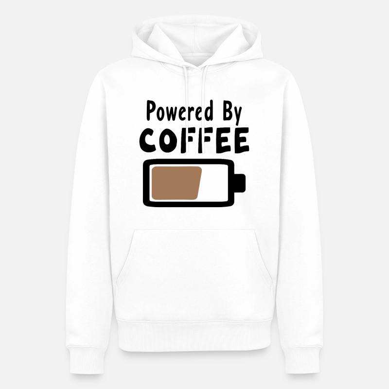 Powered By Coffee - Kaffee Statement Spruch - Männer Premium Bio Hoodie - Weiß