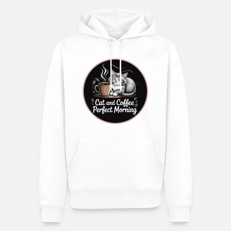 Routine matinale avec chats et café - Sweat à capuche Premium bio Homme - blanc