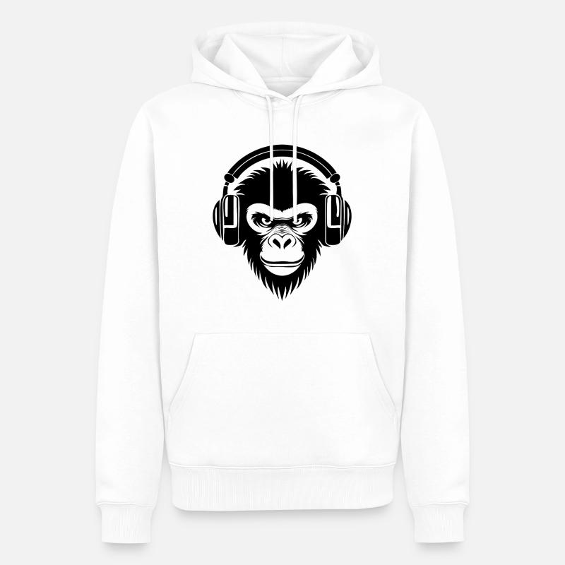 Finsterer Comic-Affe mit Kopfhörern Shirt - Männer Premium Bio Hoodie - Weiß