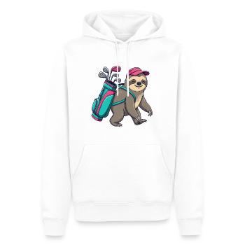 Lustiger Faultier-Golfer Cartoon Cooles Golftier - Männer Premium Bio Hoodie - Weiß - Vorne - Nico (187cm)