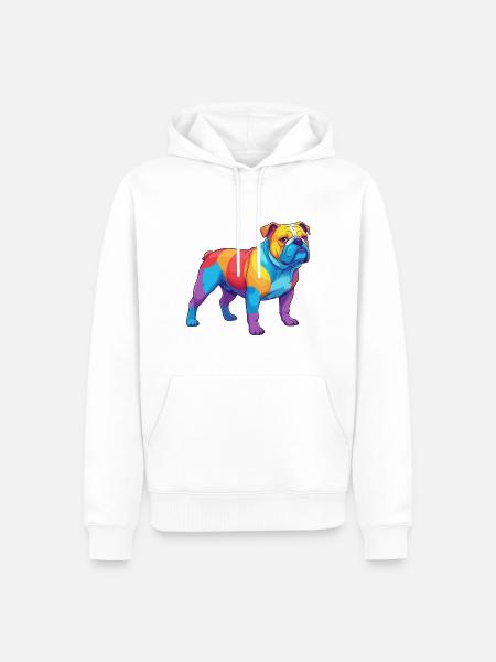Bunte Bulldogge-Regenbogen-Pop-Art-Aquarell - Männer Premium Bio Hoodie - Weiß
