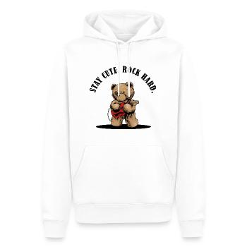 Stay Cute Rock Hard – Teddy mit E-Gitarre - Männer Premium Bio Hoodie - Weiß - Vorne - Nico (187cm)