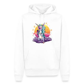 Sonnenuntergang-Einhorn mit Mikrofon - Männer Premium Bio Hoodie - Weiß - Vorne - Nico (187cm)