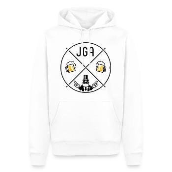 JGA Bräutigam Handzeichen Bier Kreis Symbol POS 2C - Männer Premium Bio Hoodie - Weiß - Vorne - Nico (187cm)