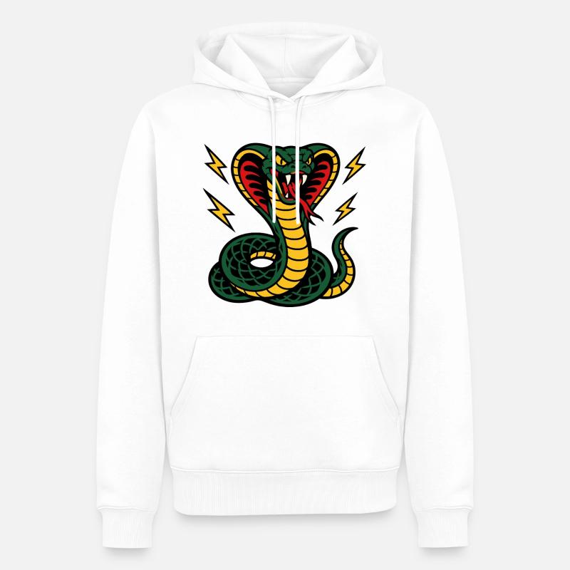 Cobra féroce avec éclairs style tattoo - Sweat à capuche Premium bio Homme - blanc