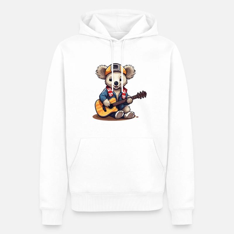 Guitariste rock koala en look aventure - Sweat à capuche Premium bio Homme - blanc