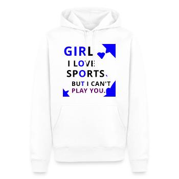 Typographie de la pièce Bold Girl - Sweat à capuche Premium bio Homme - blanc - Devant - Nico (187cm)