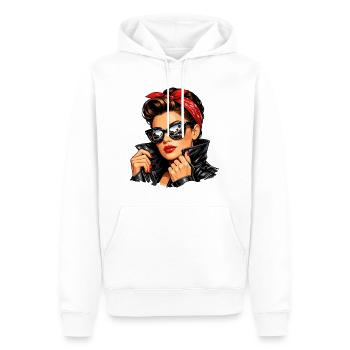 Fille pin-up cool en veste en cuir et lunettes de soleil - Sweat à capuche Premium bio Homme - blanc - Devant - Nico (187cm)