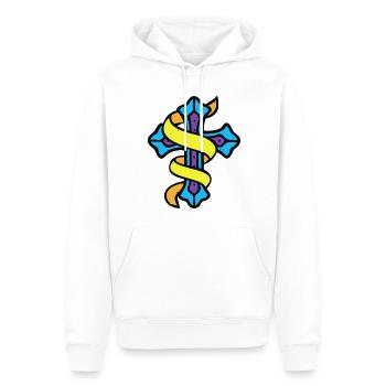 Emblem des Bandkreuzes - Männer Premium Bio Hoodie - Weiß - Vorne - Nico (187cm)