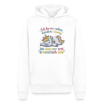 Dramatisches Einhorn: Ich muss erst dramatisch ... - Männer Premium Bio Hoodie - Weiß - Vorne - Nico (187cm)