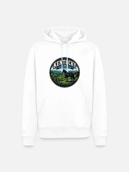 Kentucky Bluegrass State Retro Pferdeabzeichen - Männer Premium Bio Hoodie - Weiß